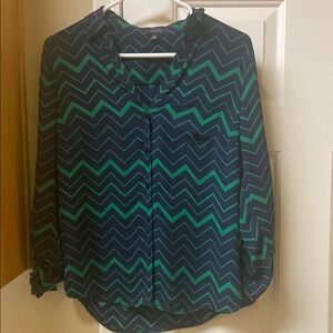 The Limited Green and Blue Boxy Blouse with Mandarin Collar